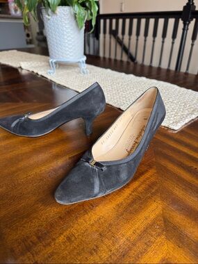 Salvatore Ferragamo Black Suede Kitten Heel Pumps